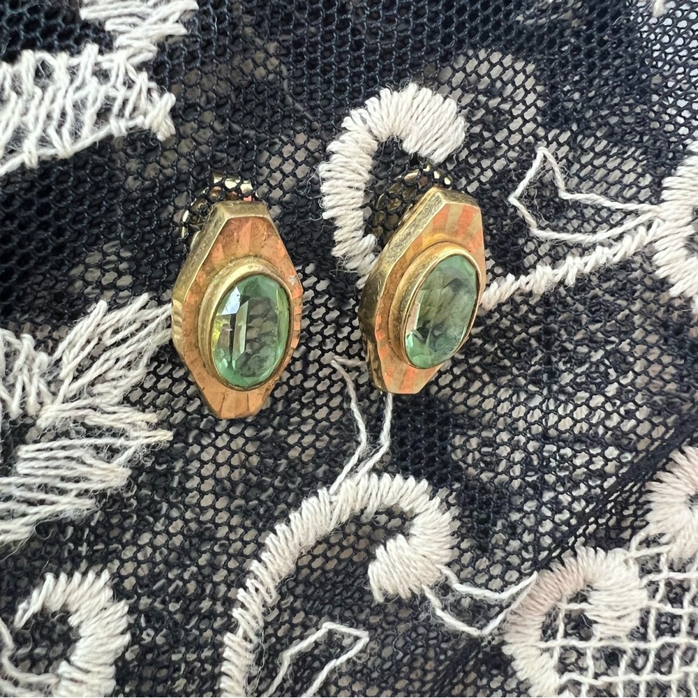 Franz Breuning RGP Gold Earring Studs Art Deco Signed